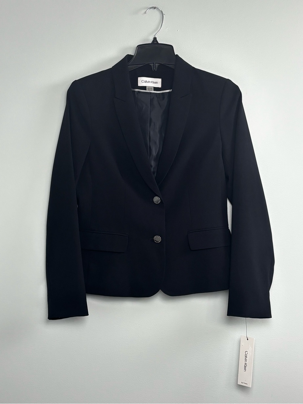 Calvin Klein Blazer Womens 8P Blue Petite Jacket Stretch Lined Workwear